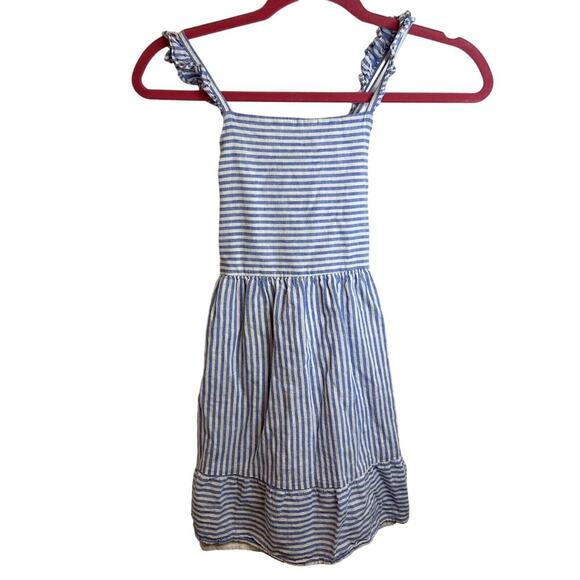 Gap Girls M Dress Blue White Stripe Tank Sleeveless Flutter Strap Woven - Picture 2 of 8